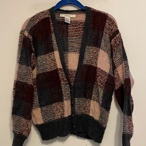 Plaid Women's Sweater,wool blended thicker fabric, burgundy,gray and dusty rose